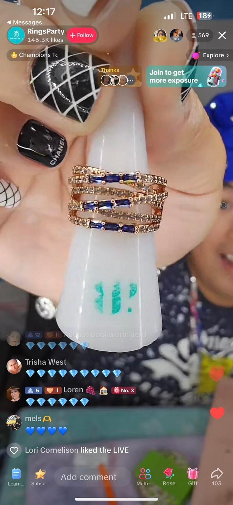 A revealed ring on a ring cone